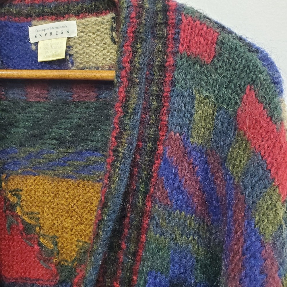 Vintage Express Women Rare Geometric Mohair Sweater Size S Shrunken Unique Artsy - Picture 3 of 10